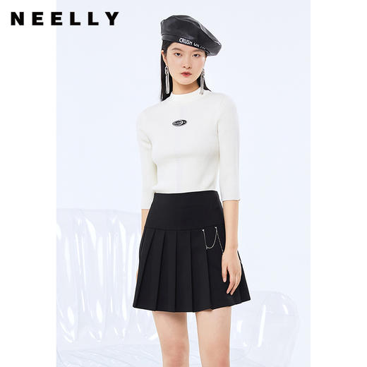 NEELLY纳俪商场同款半高领针织衫女气质套头七分袖毛衣修身内搭N22074A04418 商品图1
