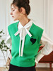 OLrain法式绿色套头毛衣女早秋2022新款宽松显瘦外搭v领马甲上衣 商品缩略图1