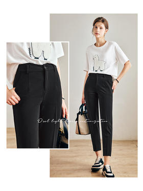 OLrain法式黑色休闲裤女早秋2022年新款通勤时尚高腰显瘦西装裤