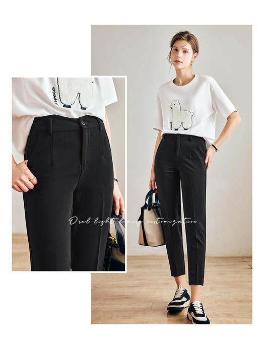 OLrain法式黑色休闲裤女早秋2022年新款通勤时尚高腰显瘦西装裤 商品图0