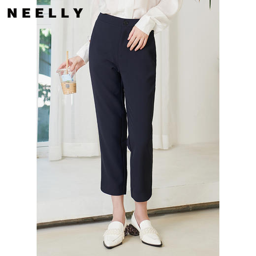 NEELLY纳俪商场同款西装裤女秋季新款下开叉设计直筒哈伦裤百搭 商品图2