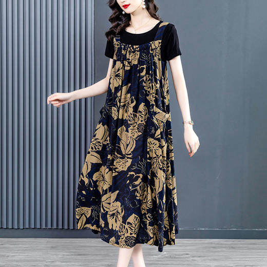 新款大码女装高档复古两件套背带裙早春秋款宽松大版复古风XYX8089 商品图3