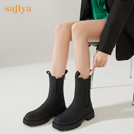 【新品特惠】safiya/索菲娅秋冬酷飒2022冬季新款英伦防泼水厚底增高切尔西靴SF24116091 商品图3