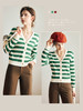 OLrain法式绿色条纹针织开衫女早秋2022新款流行高级显瘦v领毛衣 商品缩略图3