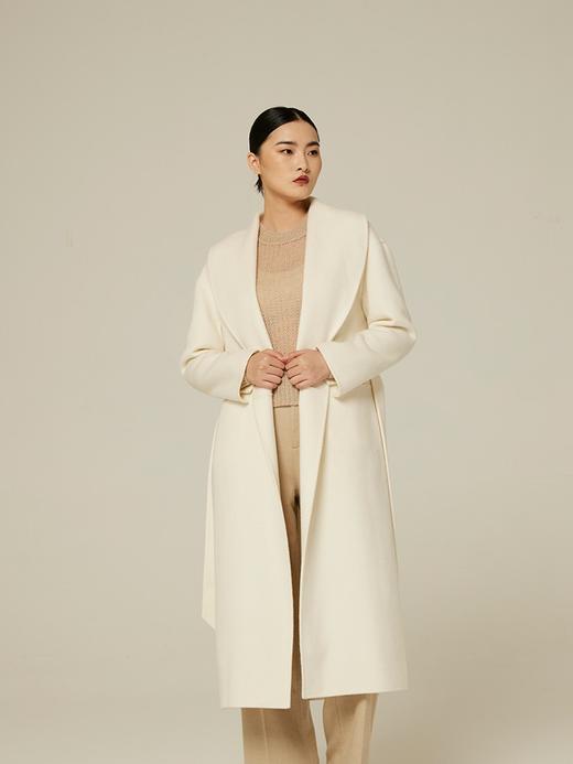 青果领水波纹羊绒呢女长大衣 SJF94W609N 商品图2