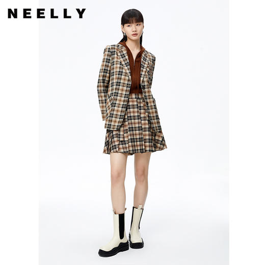 NEELLY纳俪商场同款格纹西装外套女单排扣收腰上衣减龄学院风秋季N22091W01131 商品图2