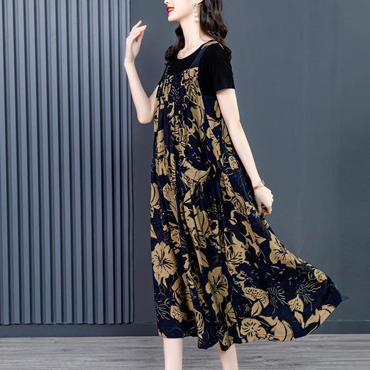 新款大码女装高档复古两件套背带裙早春秋款宽松大版复古风XYX8089 商品图2