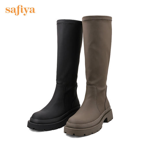 【春节不打烊】Safiya/索菲娅长筒靴2022冬季新款潮酷炸街防泼水真皮厚底显瘦长靴女  SF24117143 商品图8