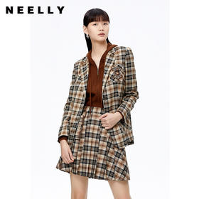 NEELLY纳俪商场同款格纹西装外套女单排扣收腰上衣减龄学院风秋季N22091W01131