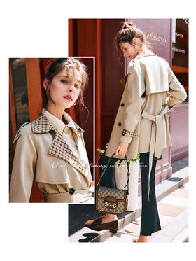 OLrain欧芮儿法式卡其色风衣女早秋2022年新款复古经典收腰外套