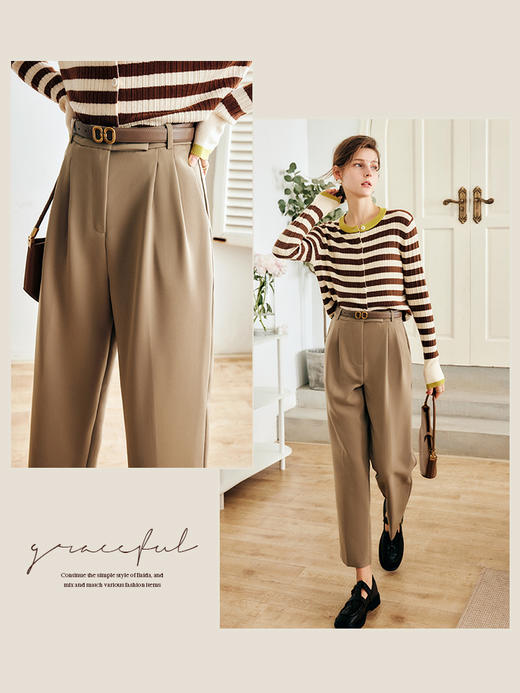 OLrain欧芮儿法式卡其色休闲裤女早秋2022年新款潮ins直筒西装裤 商品图2