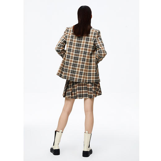 NEELLY纳俪商场同款格纹西装外套女单排扣收腰上衣减龄学院风秋季N22091W01131 商品图4