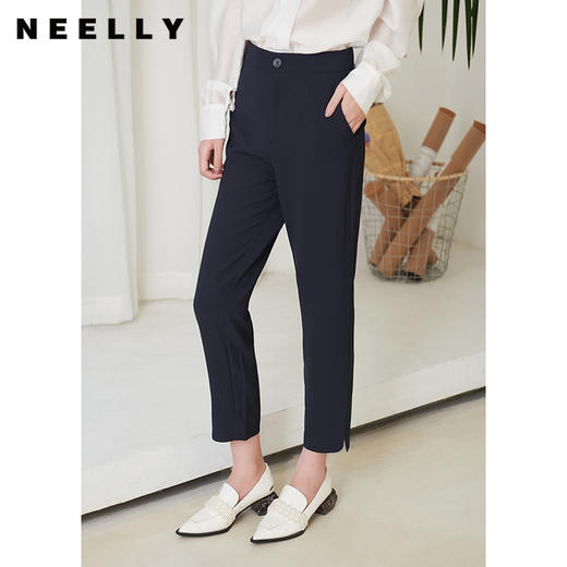 NEELLY纳俪商场同款西装裤女秋季新款下开叉设计直筒哈伦裤百搭 商品图0