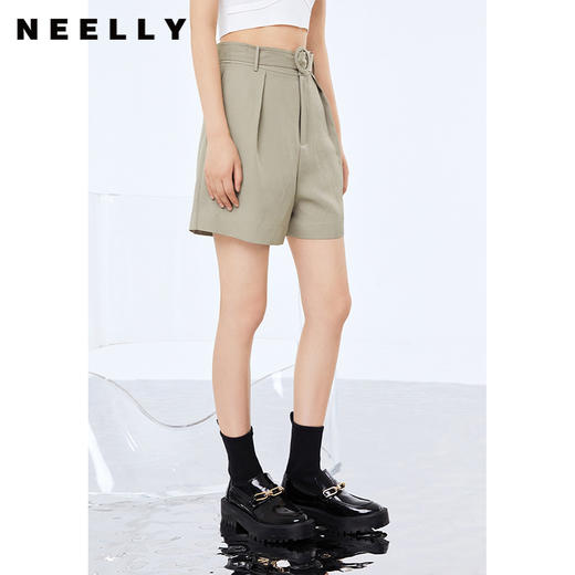 NEELLY纳俪商场同款新款短裤女立体打褶显瘦阔腿直筒裤系带收腰N22074H04406 商品图1