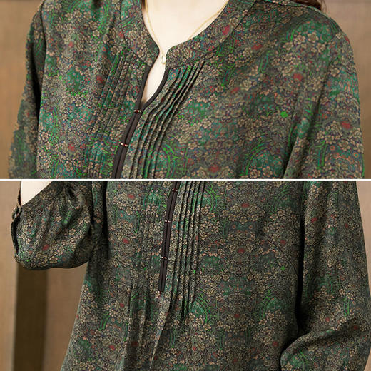 重磅真丝香云纱上衣女2022新款高端气质阔太太桑蚕丝碎花衬衫dp5547 商品图8