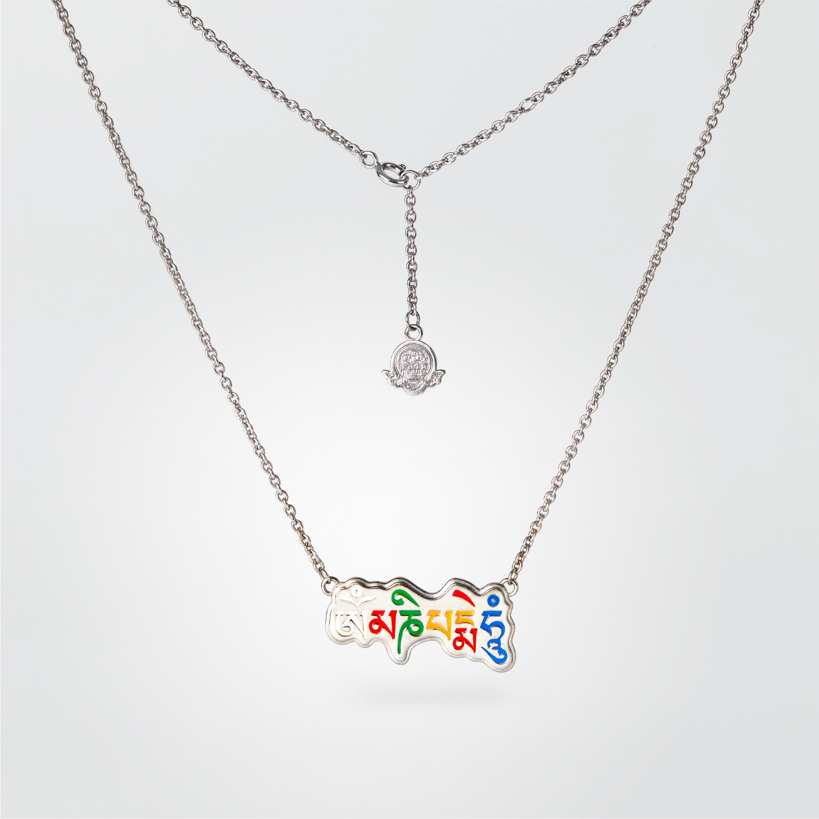 布达拉宫银填彩六字真言项链