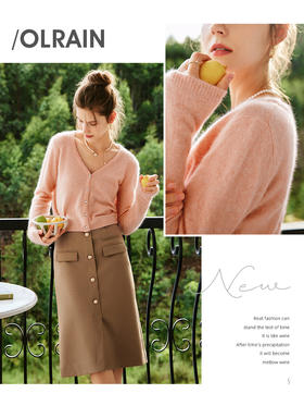 OLrain法式粉色针织开衫女早秋2022新款气质甜美薄款v领毛衣外套