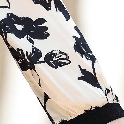 YMS-AA1374新款时尚优雅气质系带领长袖水墨画针织打底衫 商品图4