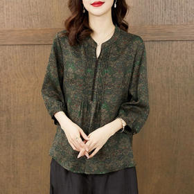 重磅真丝香云纱上衣女2022新款高端气质阔太太桑蚕丝碎花衬衫dp5547