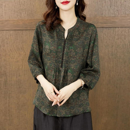 重磅真丝香云纱上衣女2022新款高端气质阔太太桑蚕丝碎花衬衫dp5547 商品图0