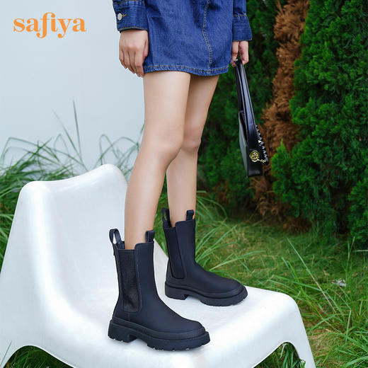 【新品特惠】safiya/索菲娅秋冬酷飒2022冬季新款英伦防泼水厚底增高切尔西靴SF24116091 商品图5