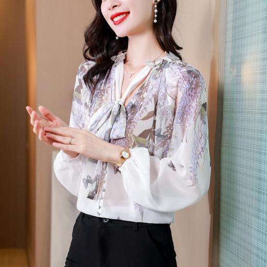 新款气质，美好印花雪纺衫立体飘带轻盈宽松衬衫KQL-8213 商品图1