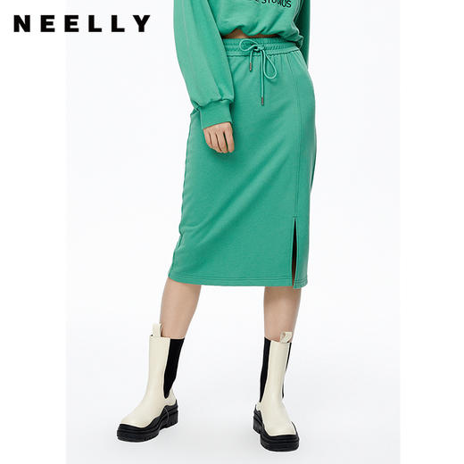 NEELLY纳俪商场同款2022秋季新款松紧腰半身裙女下摆开叉中长款裙N22091E01140 商品图0