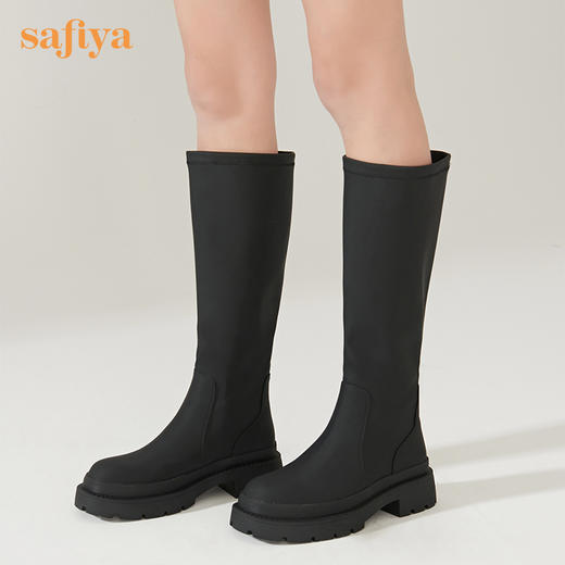 【春节不打烊】Safiya/索菲娅长筒靴2022冬季新款潮酷炸街防泼水真皮厚底显瘦长靴女  SF24117143 商品图3