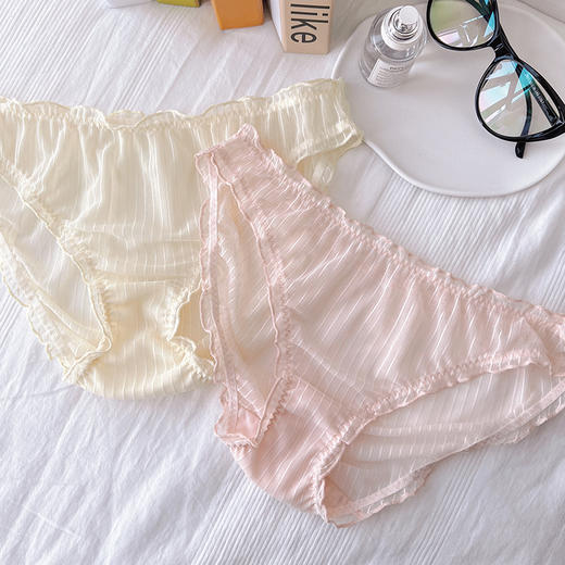 【3条98】弗利少女法式木耳花边内裤女 纯棉裆部低腰网纱三角裤薄 商品图4