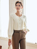 OLrain法式米白色衬衫女早秋2022年新款优雅珍珠盘扣双层领衬衣 商品缩略图1