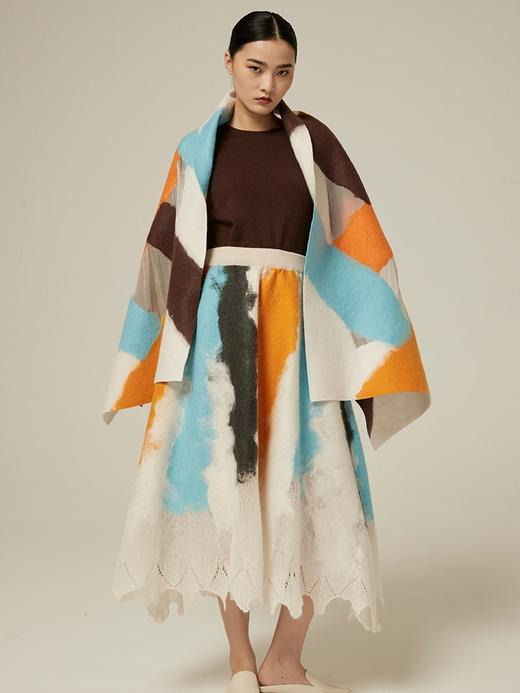 羊绒桑蚕丝手工毛毡披肩 SJF94P273W 商品图3