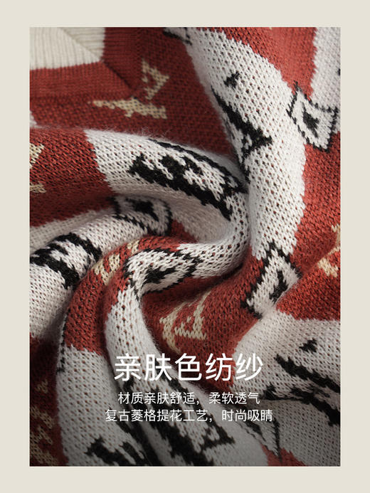 OLrain法式菱格背心马甲女早秋2022新款宽松薄款撞色提花短款上衣 商品图2