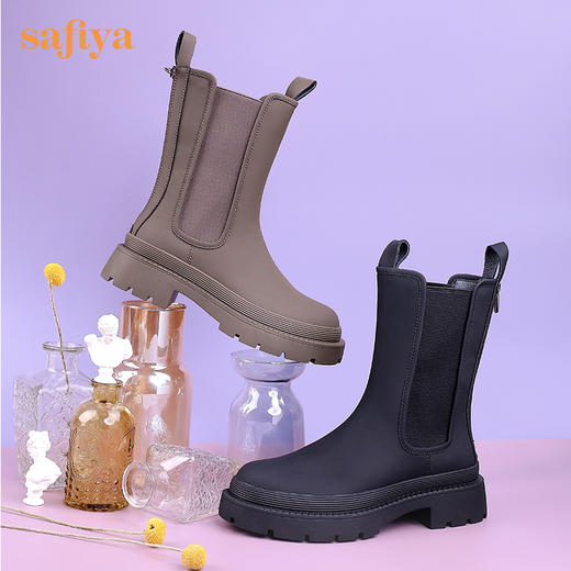 【新品特惠】safiya/索菲娅秋冬酷飒2022冬季新款英伦防泼水厚底增高切尔西靴SF24116091 商品图6