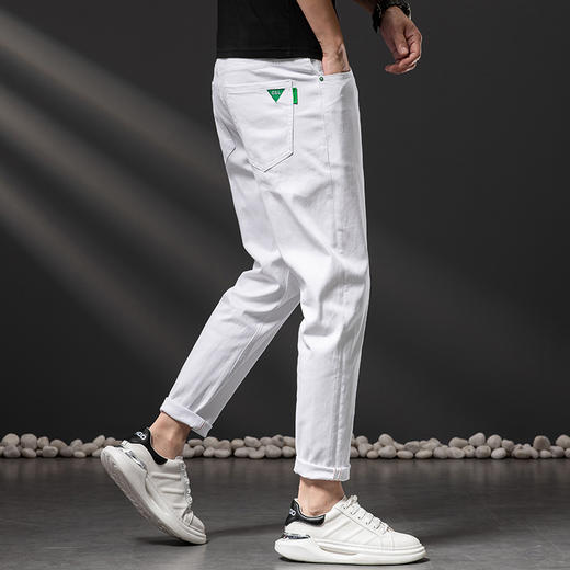 【新款DQ】大依优型大码男装新款纯白牛仔裤男修身弹力休闲小脚裤加肥加大 商品图3