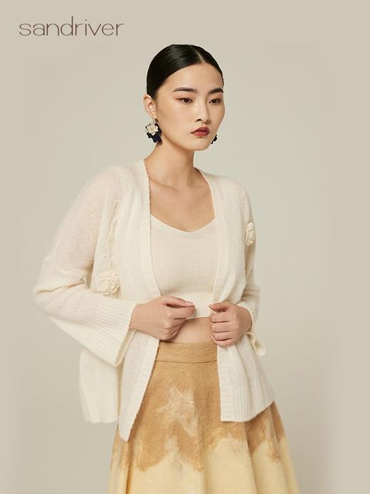 疗愈羊绒|手工绣花V领女开衫 SJF94W210K 商品图0