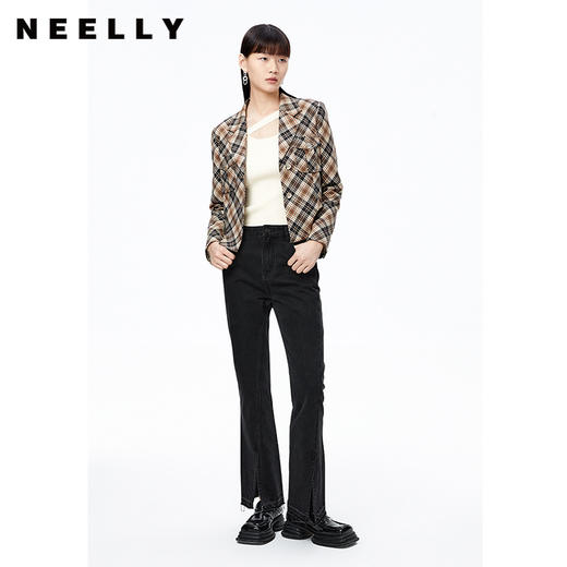 NEELLY纳俪商场同款复古格纹西装外套女秋季新款设计感短款上衣 商品图1