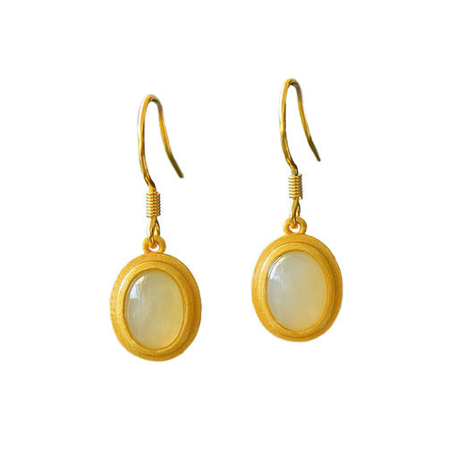 带证书925银镀金镶嵌蛋面和田玉耳环古风耳坠JX2136-6 商品图5