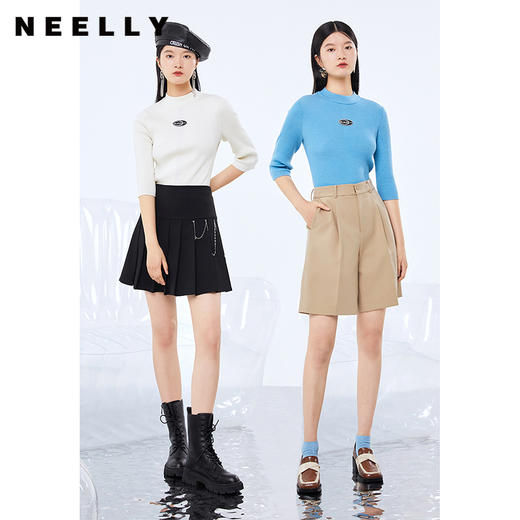 NEELLY纳俪商场同款半高领针织衫女气质套头七分袖毛衣修身内搭N22074A04418 商品图2