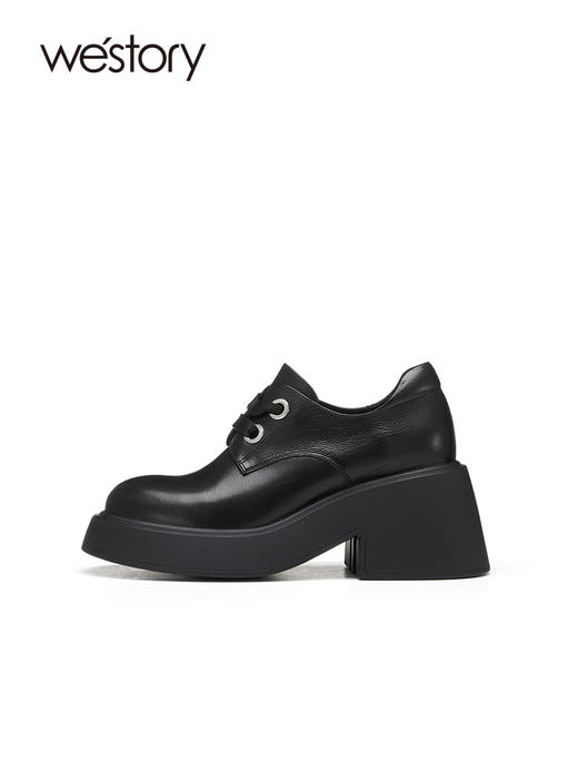 westory22年新款英伦风中性纯色系带厚底真皮小皮鞋显瘦增高72031 商品图2