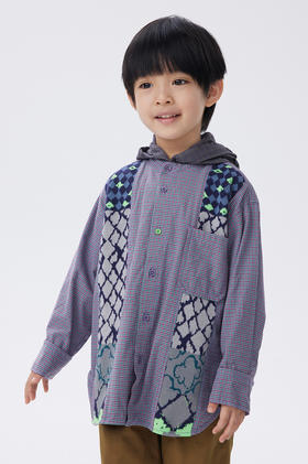 江南布衣童  棉质条纹连帽长袖衬衣   1M8211600