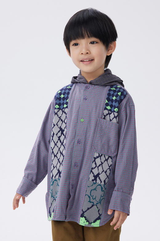 江南布衣童  棉质条纹连帽长袖衬衣   1M8211600 商品图0