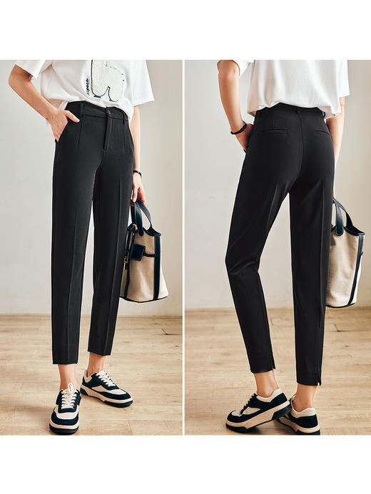 OLrain法式黑色休闲裤女早秋2022年新款通勤时尚高腰显瘦西装裤 商品图3
