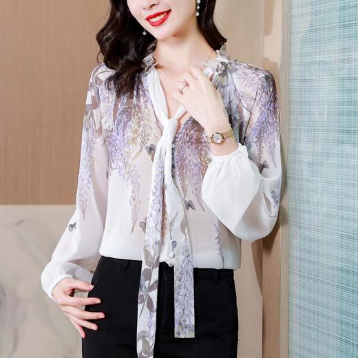 新款气质，美好印花雪纺衫立体飘带轻盈宽松衬衫KQL-8213 商品图0
