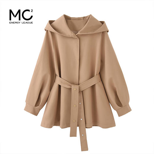 mc2短款风衣外套女2023春季新款小个子连帽灯笼袖潮流百搭卡其色 商品图3