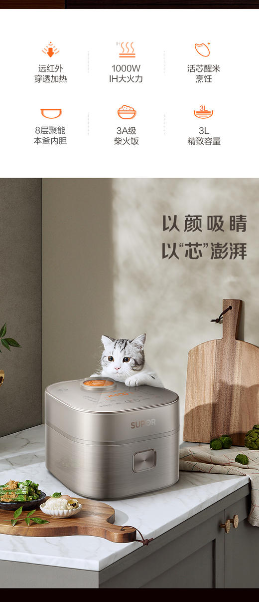 苏泊尔远红外本釜电饭煲家用智能3L小容量电饭锅新款SF30HC85 商品图1