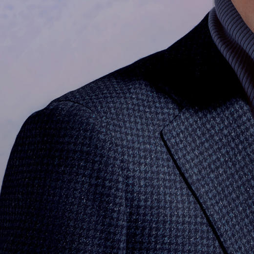 Stylbiella 羊毛蚕丝混织针织弹力蓝色千鸟格全麻衬单西 商品图1