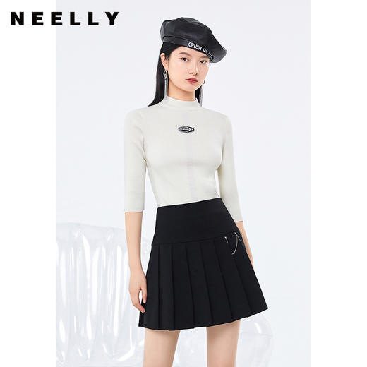 NEELLY纳俪商场同款半高领针织衫女气质套头七分袖毛衣修身内搭N22074A04418 商品图0
