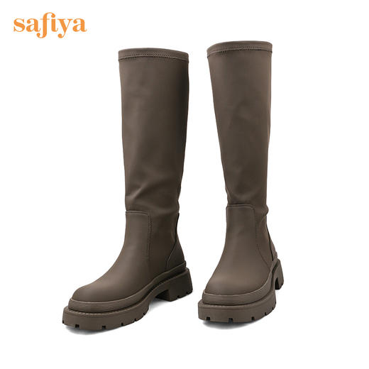 【春节不打烊】Safiya/索菲娅长筒靴2022冬季新款潮酷炸街防泼水真皮厚底显瘦长靴女  SF24117143 商品图7