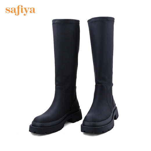 【春节不打烊】Safiya/索菲娅长筒靴2022冬季新款潮酷炸街防泼水真皮厚底显瘦长靴女  SF24117143 商品图6