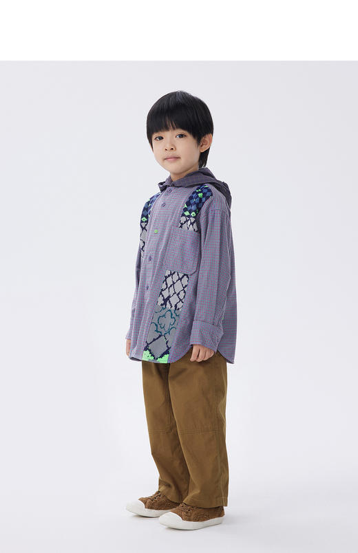 江南布衣童  棉质条纹连帽长袖衬衣   1M8211600 商品图4